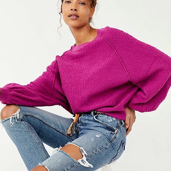 Free People Found My Friend Boucle Knit Oversized Sweater Purple Size XS - Picture 1 of 7